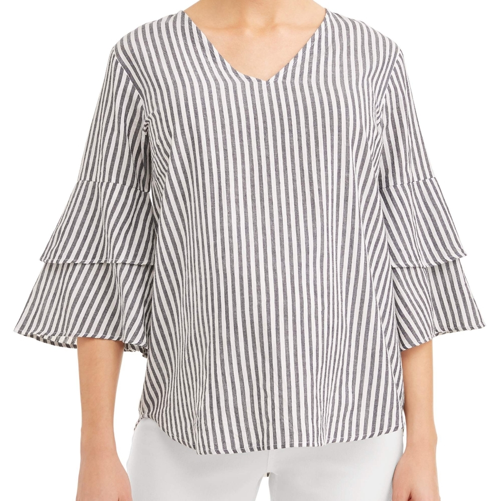 Maternity Blouse Bell Sleeves Stripe Med